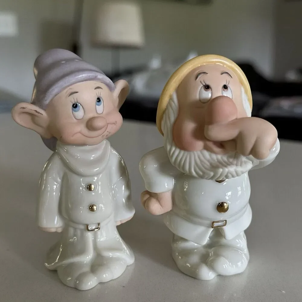 Vintage Lenox Disney Dopey&Sneezy Salt Pepper Shakers 24K Gold Hand Painted 90’s